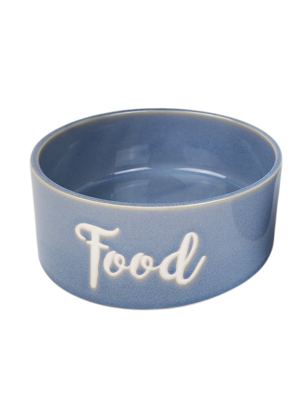 Wilfred & Lily Blue Ceramic Dog Food Bowl with 'Food' Embossed Script